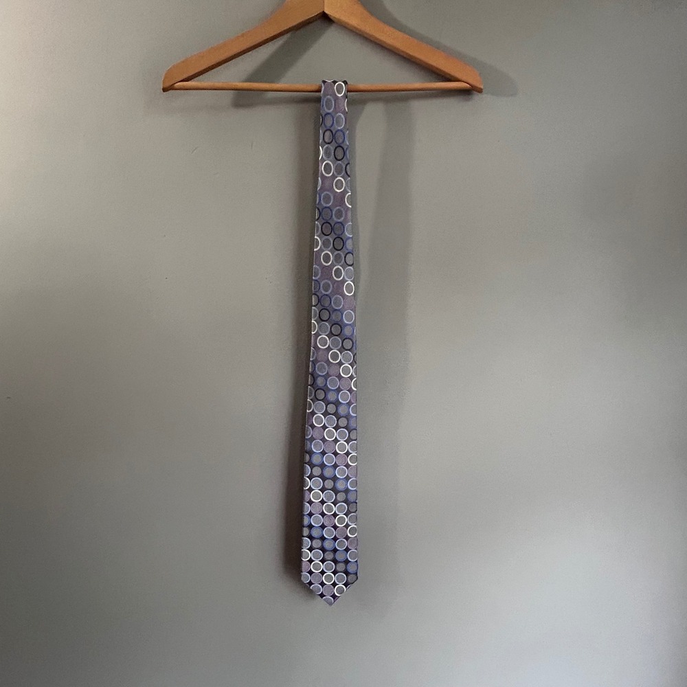 Michael Kors Mens Silk Tie Blue Purple‎ Grey Geometric Circles Pattern RN 121146